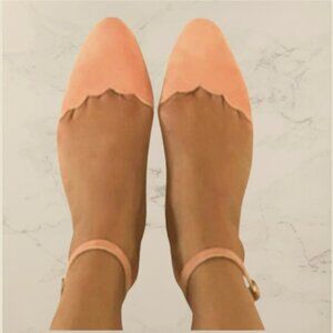 Sam Edelman LARA Scalloped Edge Ankle Strap Block Heel Pumps, Pink 9.5